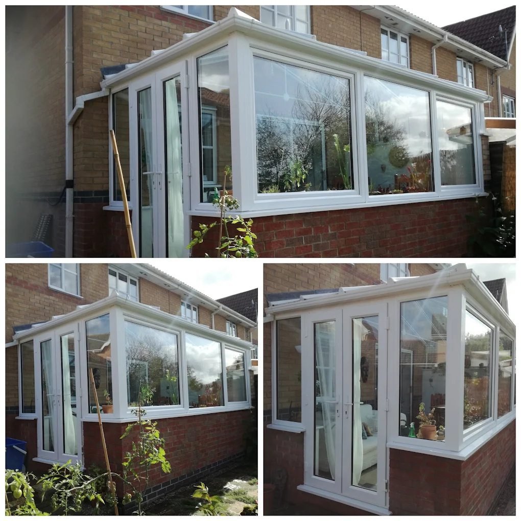 Conservatory with cleaned white uPVC frames, glass and roof